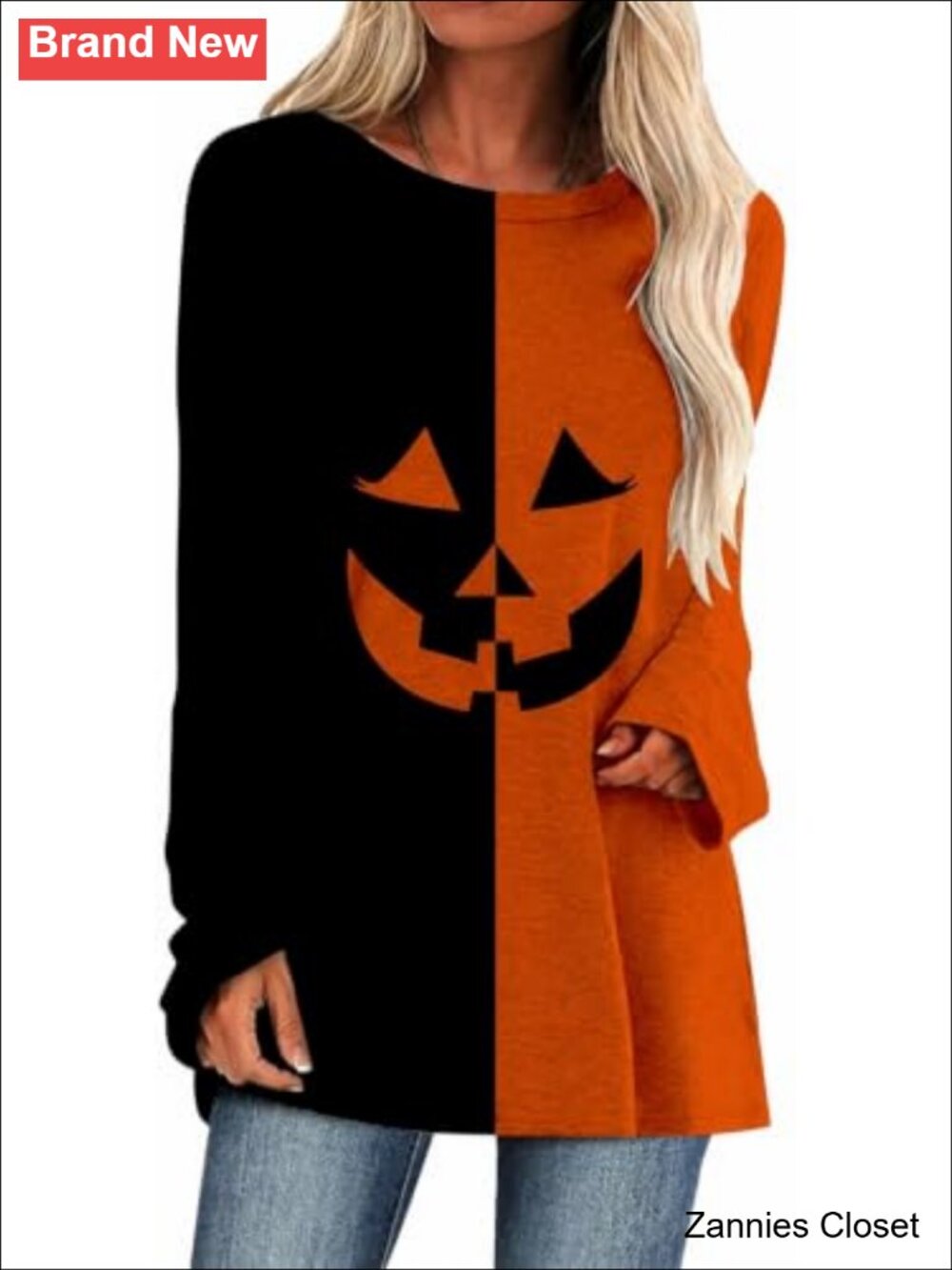 👻 Women's Halloween Graphic Tunic Top Loose Fit V Neck Long Sleeve Tee for